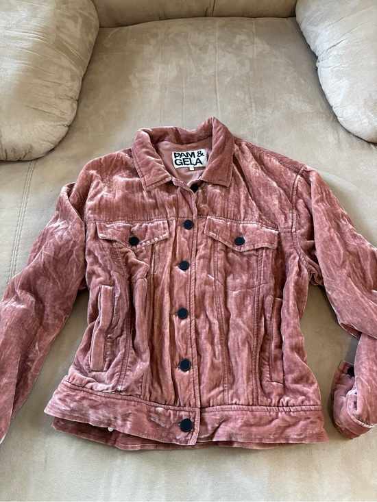 Pam & Gela Jackets & Blazers - Pam & Gela Rose-Coral Velvet Utility Jacket